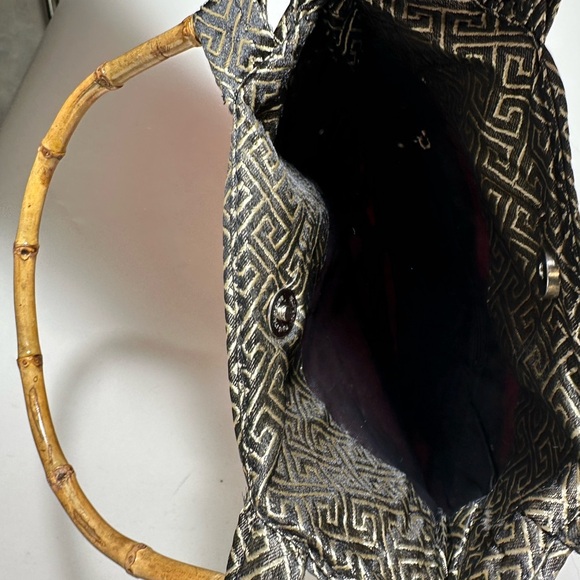 Red and Gold Geometric Tote with Bamboo Handle - Picture 3 of 4